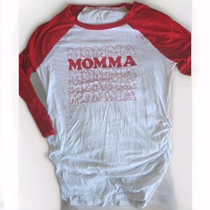 Motherhood Maternity Momma 3/4 Sleeve Red & White Baseball Maternity Tee M